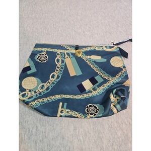 Estee Lauder Make up Cosmetic Bag Gold Blue Turquoise Seashell Zip